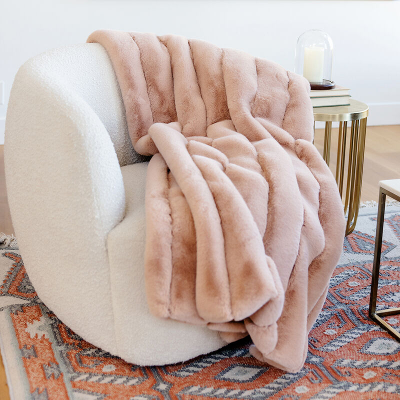 Posh Collection Blush Mink Faux Fur Throw Blanket image number 1