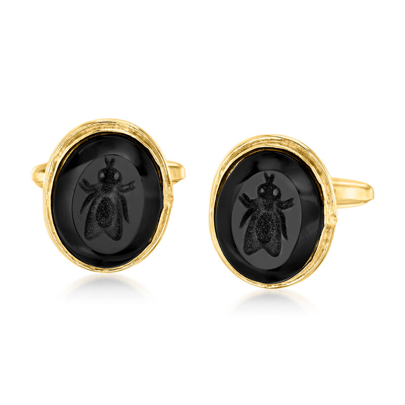 Italian Tagliamonte Black Venetian Glass Intaglio Cuff Links in 18kt Gold Over Sterling image number 0