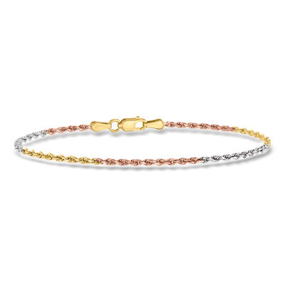1.75mm 14kt Tri-Colored Gold Rope-Chain Bracelet