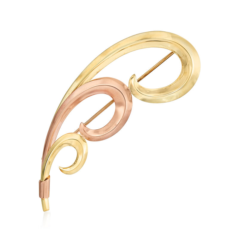 C. 1960 Vintage 14kt Two-Tone Gold Triple-Swirl Pin image number 0