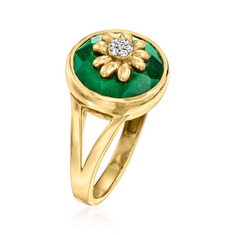 7.50 Carat Emerald Flower Ring with Diamonds in 18kt Gold Over Sterling image number 2