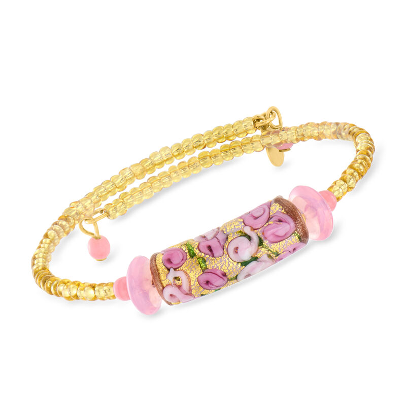 Italian Pink Murano Glass Floral Bead Wrap Bracelet image number 0