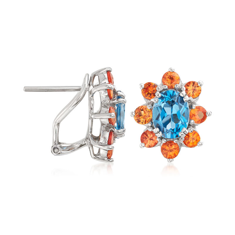 2.90 ct. t.w. London Blue Topaz and 1.90 ct. t.w. Orange Sapphire Earrings in Sterling Silver  image number 2