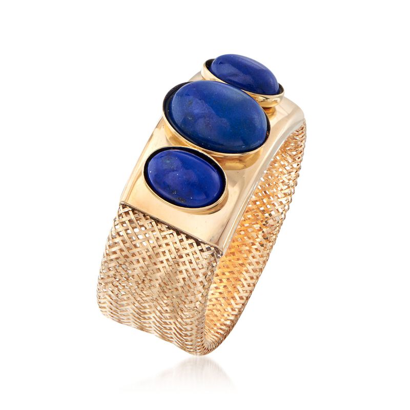 Italian Lapis Three-Stone Mesh Ring in 14kt Yellow Gold image number 2