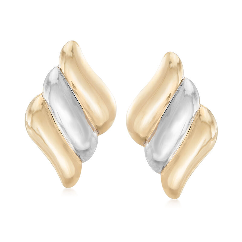 14kt Two-Tone Gold Diagonal Stripe Clip-On Earrings image number 0