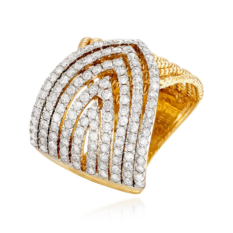 2.00 ct. t.w. Diamond Multi-Row Crossover Ring in 14kt Yellow Gold image number 2