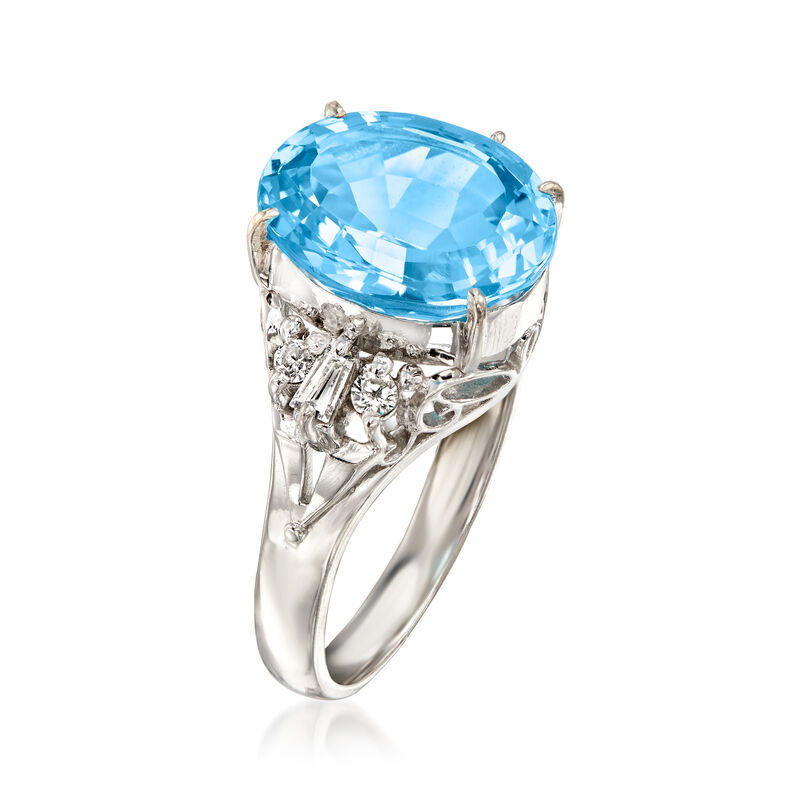 C. 2000 Vintage 4.28 Carat Swiss Blue Topaz and .18 ct. t.w. Diamond Ring in Platinum. Size 5 image number 2