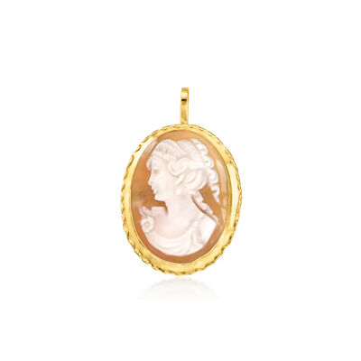 C. 1980 Vintage Brown Shell Left-Facing Cameo Pin/Pendant in 18kt Yellow Gold