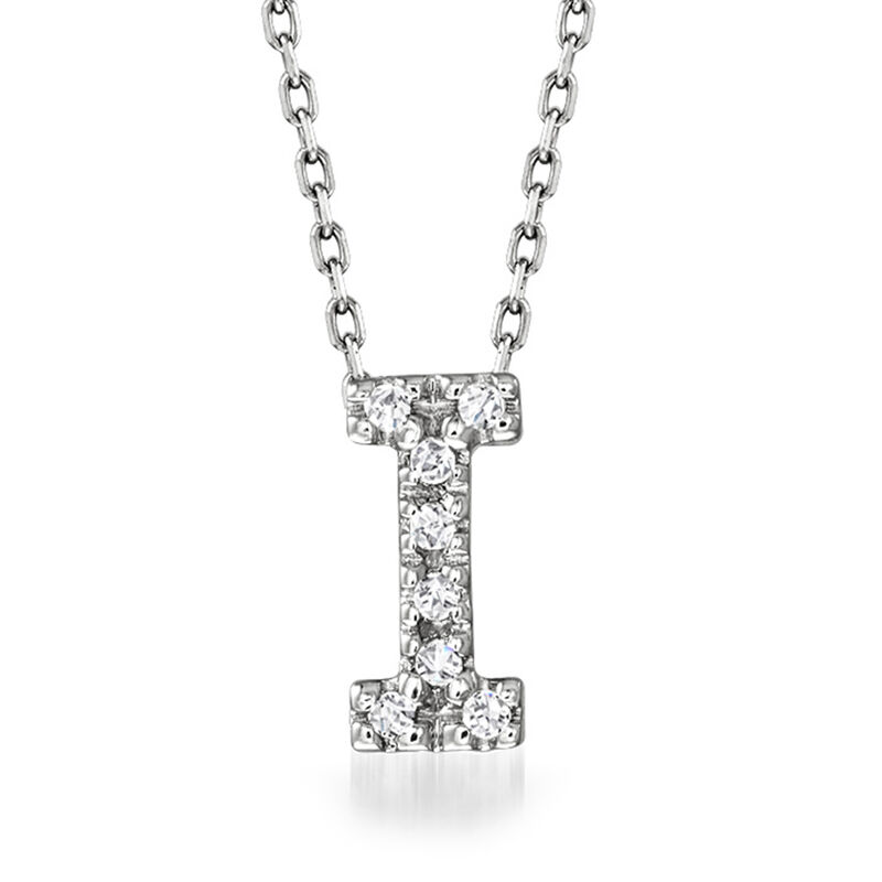 Diamond "I" Initial Necklace in 14kt White Gold. 16"  image number 0