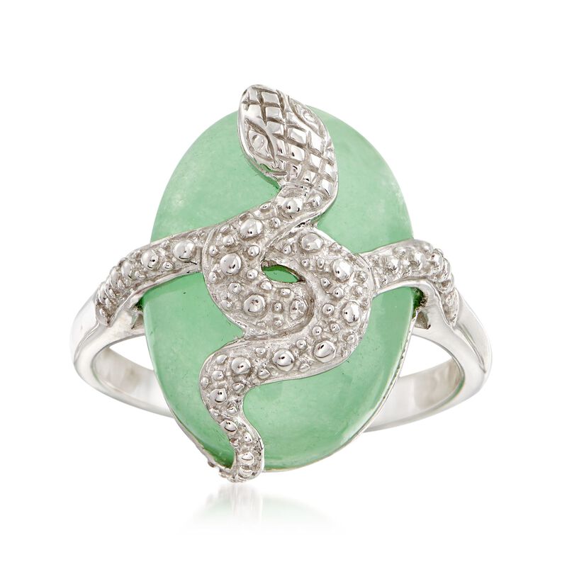 Green Jade Snake Ring in Sterling Silver image number 0