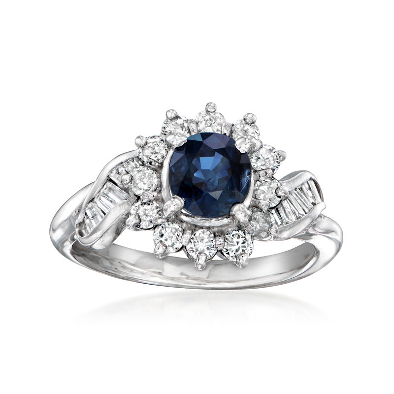 C. 2000 Vintage 1.05 Carat Sapphire Ring with .75 ct. t.w. Diamonds in 14kt White Gold. Size 5 image number 0
