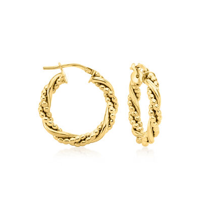 Italian 18kt Gold Over Sterling Twisted Bead Hoop Earrings