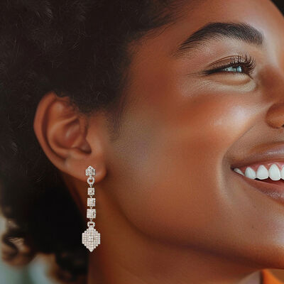 C. 1990 Vintage 4.00 ct. t.w. Diamond Geometric Drop Earrings in 14kt White Gold