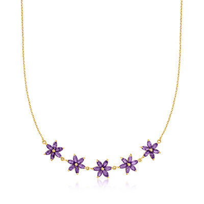 4.00 ct. t.w. Amethyst Flower Necklace in 18kt Gold Over Sterling