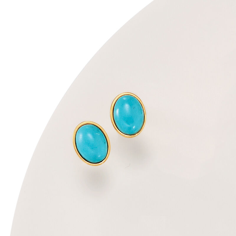 Italian Turquoise Stud Earrings in 14kt Yellow Gold image number 3