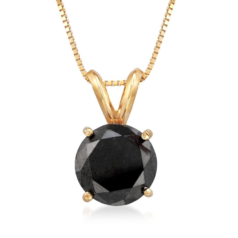 3.00 Carat Black Diamond Solitaire Necklace in 14kt Yellow Gold image number 0