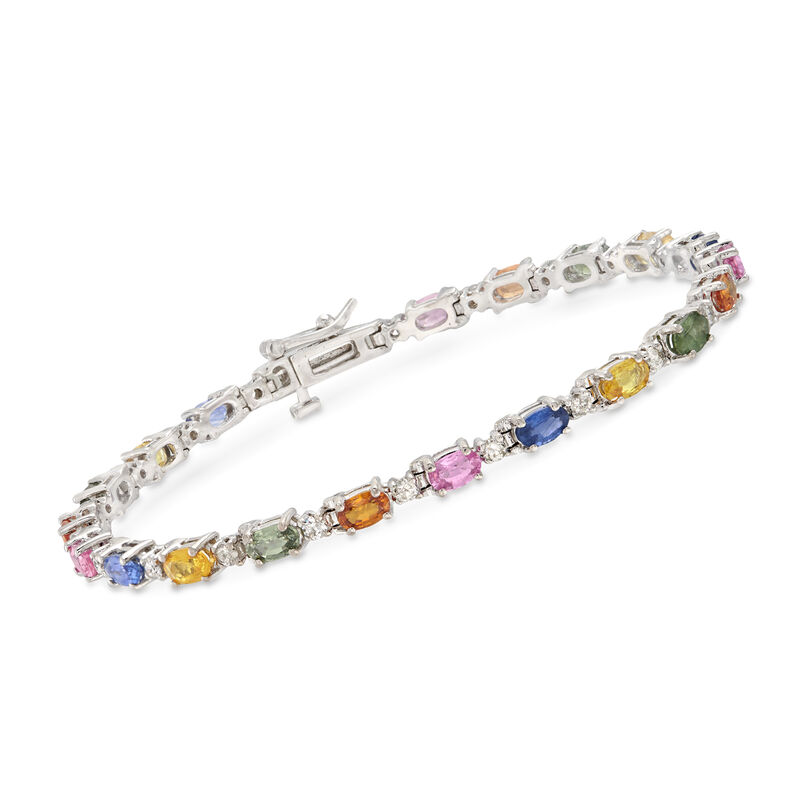 C. 2005 Vintage 6.00 ct. t.w. Multicolored Sapphire and 1.00 ct. t.w. Diamond Bracelet in 14kt White Gold          . 7&quot; image number 0
