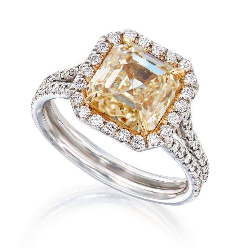 4.15 ct. t.w. Fancy Light Yellow and White Diamond Engagement Ring in 18kt White Gold image number 5