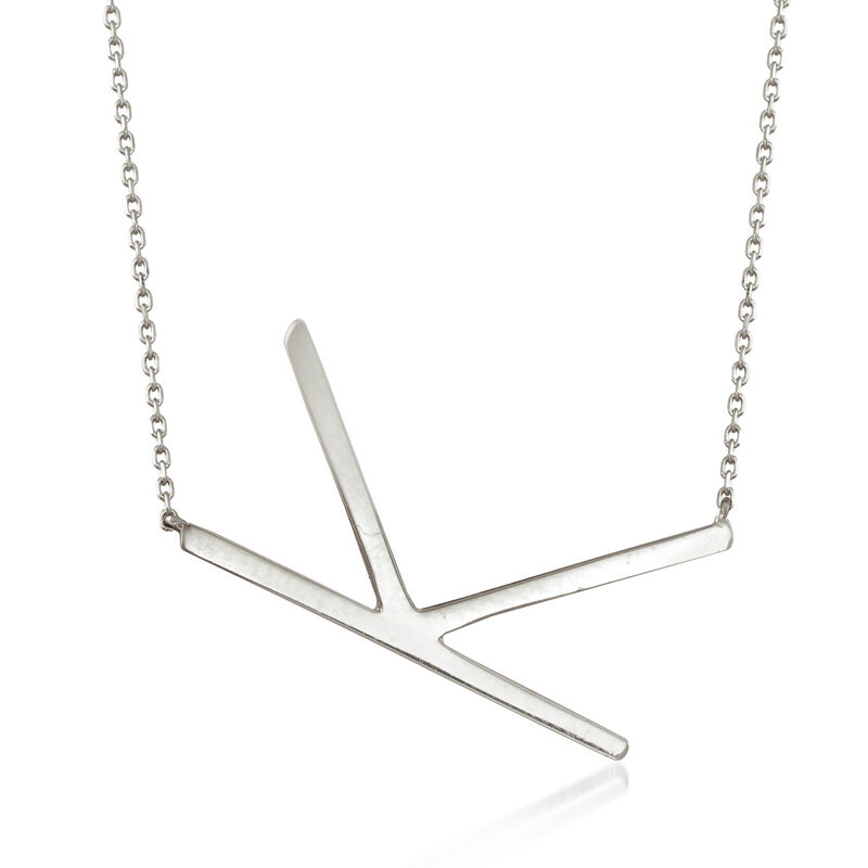 K - Sterling Silver Sideways Initial Necklace. 18&quot; image number 0