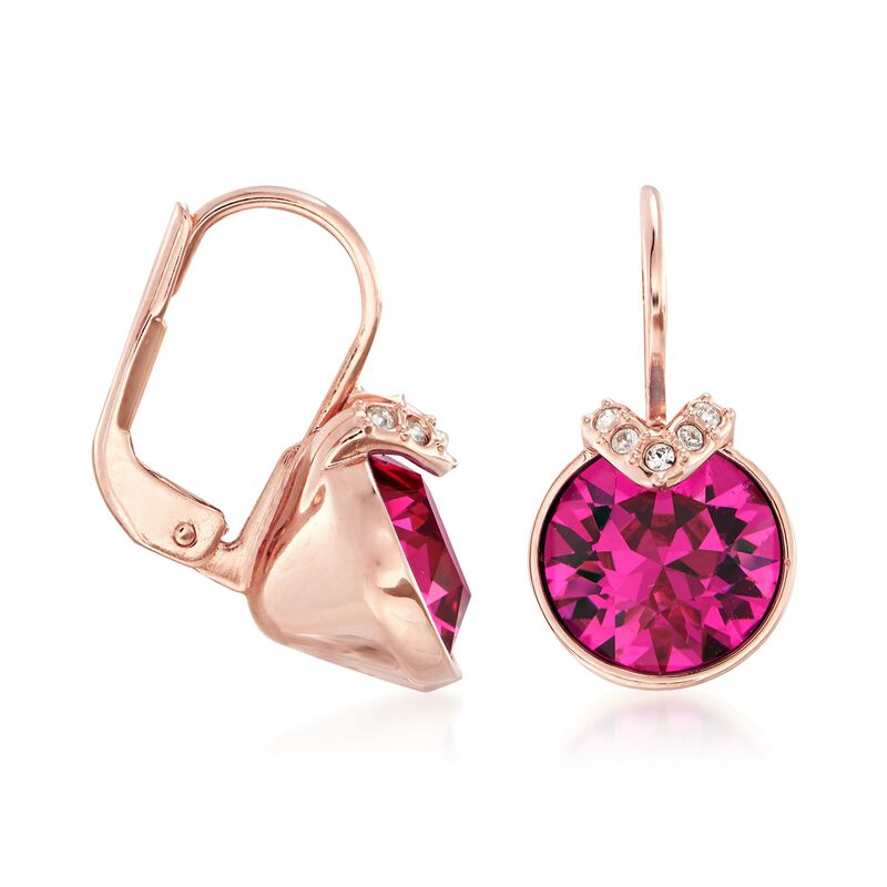 Swarovski Crystal &quot;Bella&quot; Pink and Clear Crystal V-Shaped Drop Earrings in Rose Gold Plate image number 2