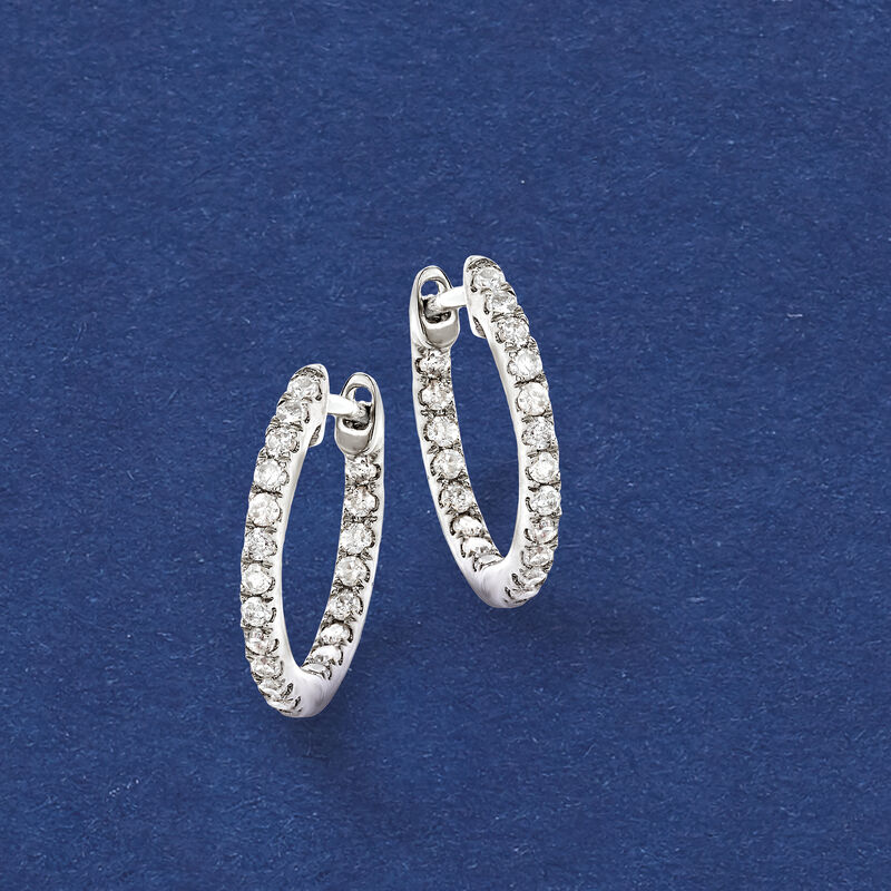 .20 ct. t.w. Diamond Tiny Inside-Outside Huggie Hoop Earrings in 14kt White Gold. 3/8&quot; image number 3