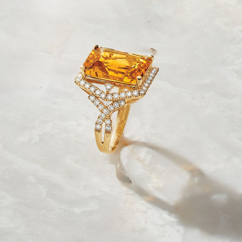 9.50 Carat Citrine and .86 ct. t.w. Diamond Ring in 14kt Yellow Gold image number 3