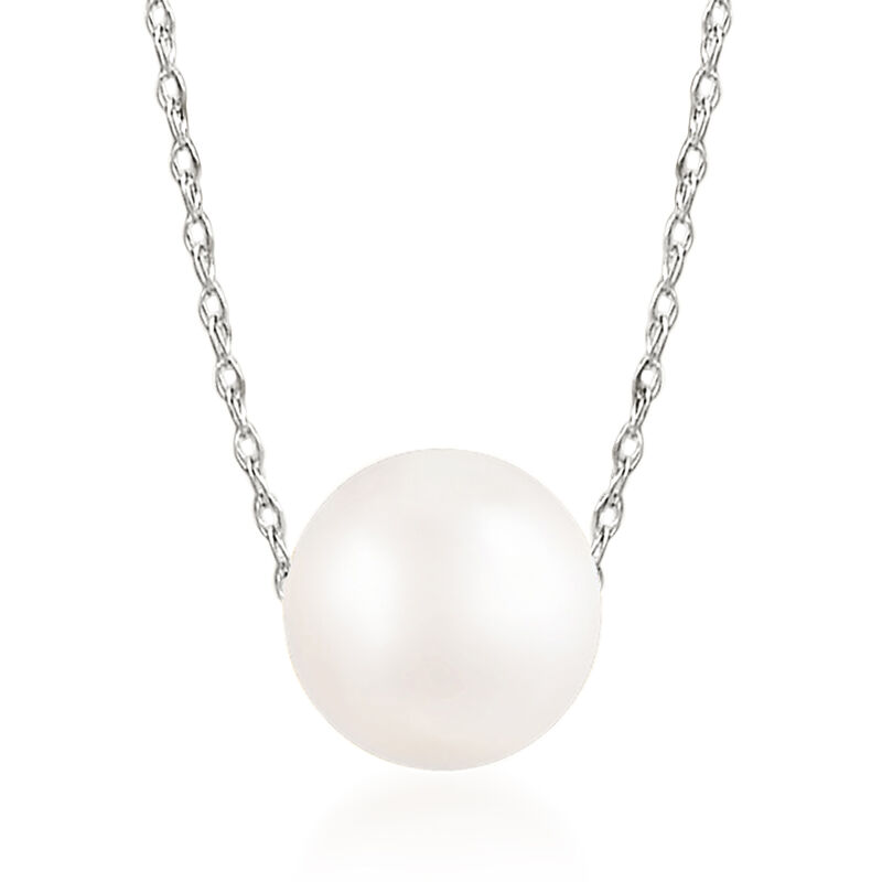 7-7.5mm Cultured Akoya Pearl Necklace in 14kt White Gold. 18&quot; image number 0