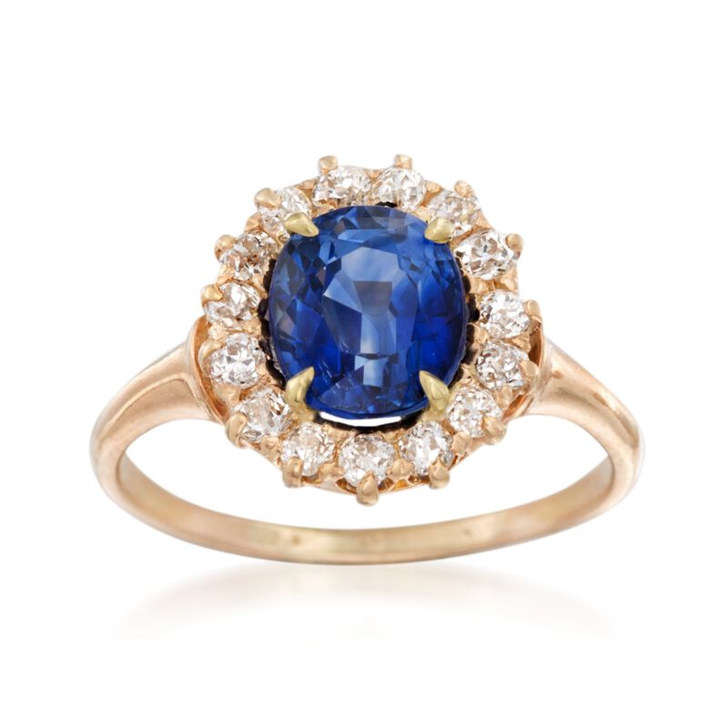 C. 1990 Vintage 2.49 Carat Sapphire and .40 ct. t.w. Diamond Ring in 14kt Yellow Gold. Size 7 image number 0