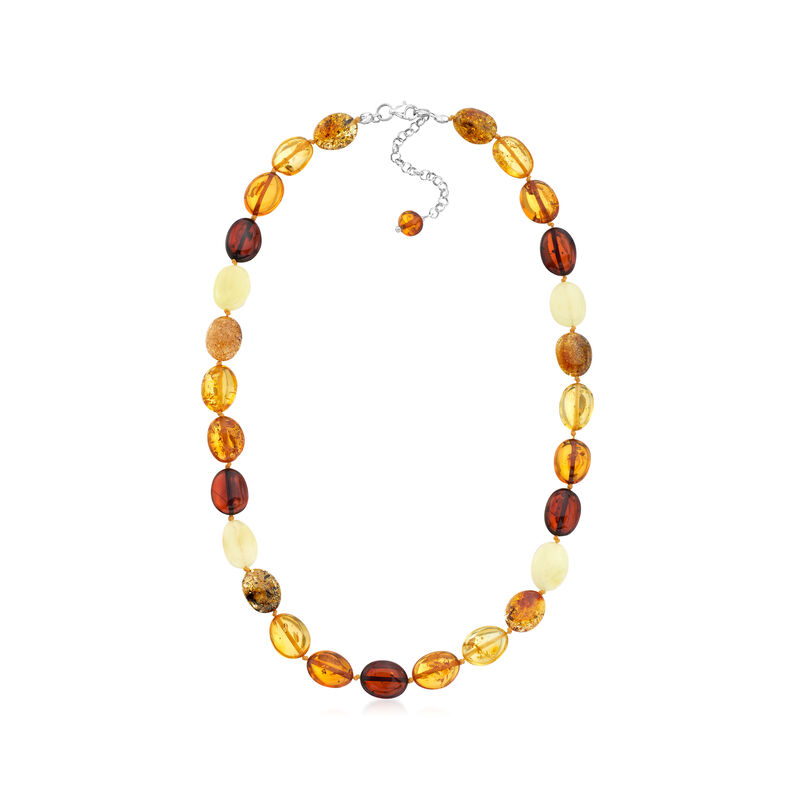11-13mm Multicolored Amber Bead Necklace with Sterling Silver image number 2