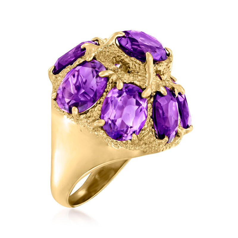 C. 1970 Vintage 14.70 ct. t.w. Amethyst Cluster Ring in 14kt Yellow Gold image number 2