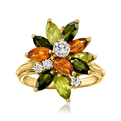 C. 1990 Vintage 2.80 ct. t.w. Multi-Gemstone Cluster Ring with .40 ct. t.w. Diamonds in 18kt Yellow Gold
