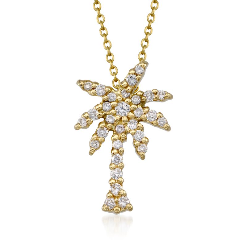 Roberto Coin &quot;Tiny Treasures&quot; .17 ct. t.w. Diamond Palm Tree Pendant Necklace in 18kt Yellow Gold  image number 0