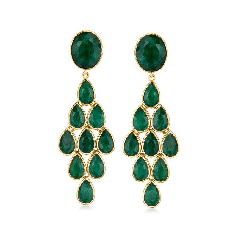 29.50 ct. t.w. Emerald Chandelier Earrings in 18kt Gold Over Sterling image number 0