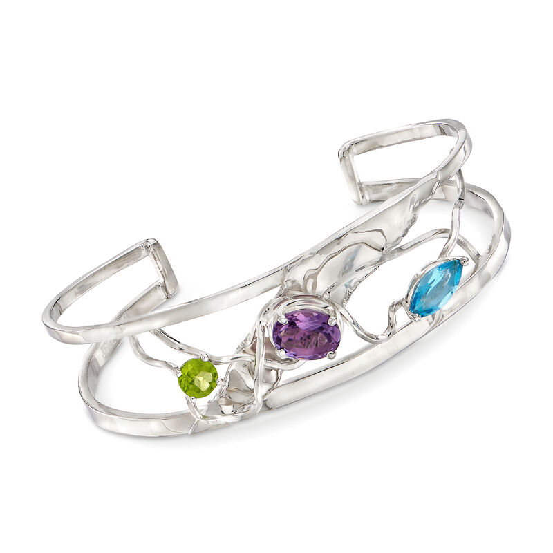 3.90 ct. t.w. Multi-Stone Cuff Bracelet in Sterling Silver image number 0
