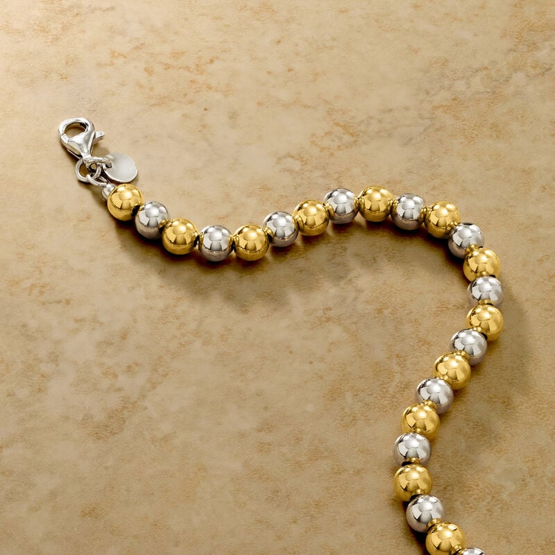 Italian 6mm Sterling Silver and 18kt Gold Over Sterling Bead Bracelet image number 2