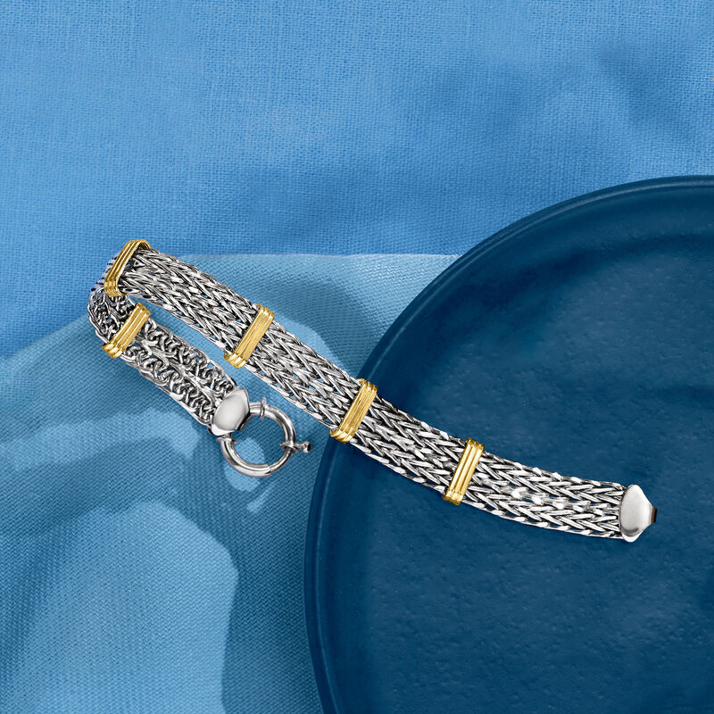 Two-Tone Sterling Silver Wheat-Link Bracelet. 7&quot; image number 5