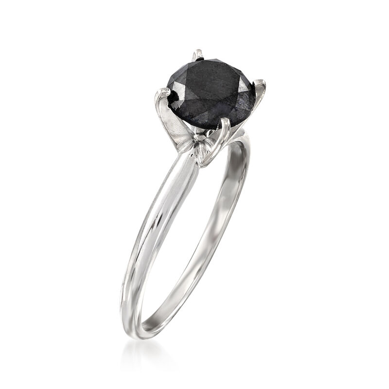 1.00 Carat Black Diamond Solitaire Ring in 14kt White Gold image number 2