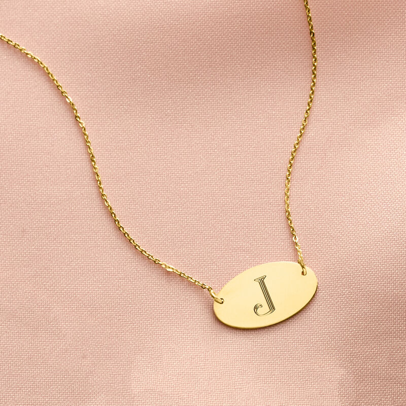 14kt Yellow Gold Personalized Monogram Oval Necklace. 16&quot; image number 2