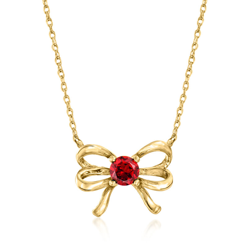 .30 Carat Garnet Bow Necklace in 10kt Yellow Gold. 18&quot; image number 1