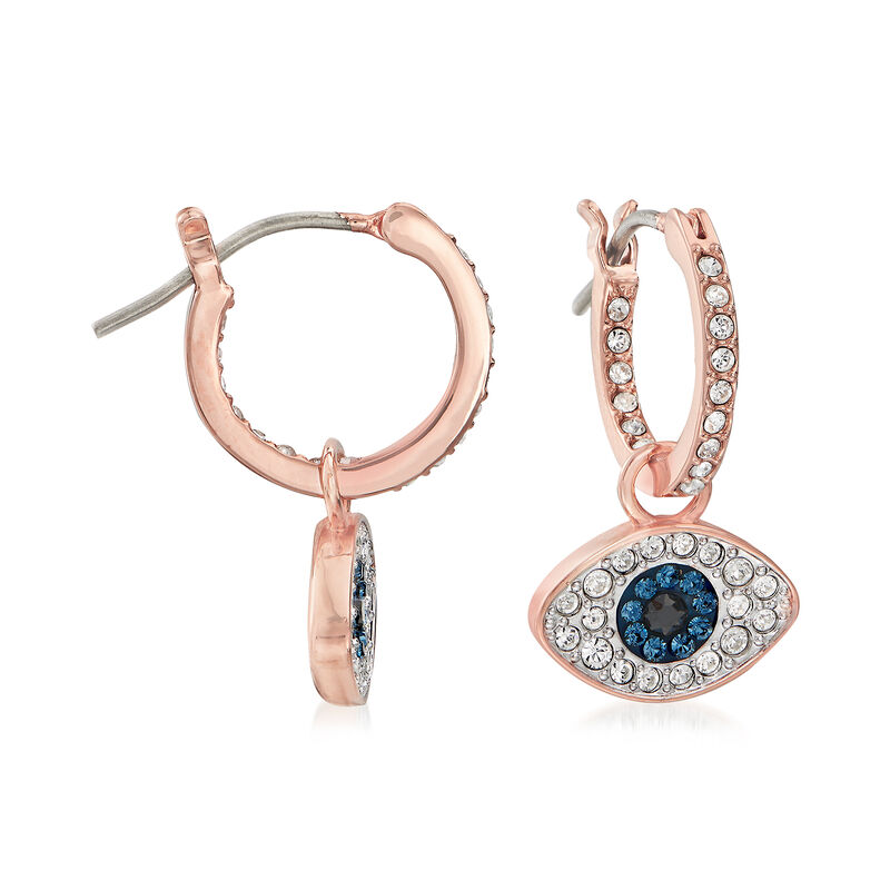 Swarovski Crystal Evil Eye Hoop Earrings in Rose Gold-Plated Metal image number 2