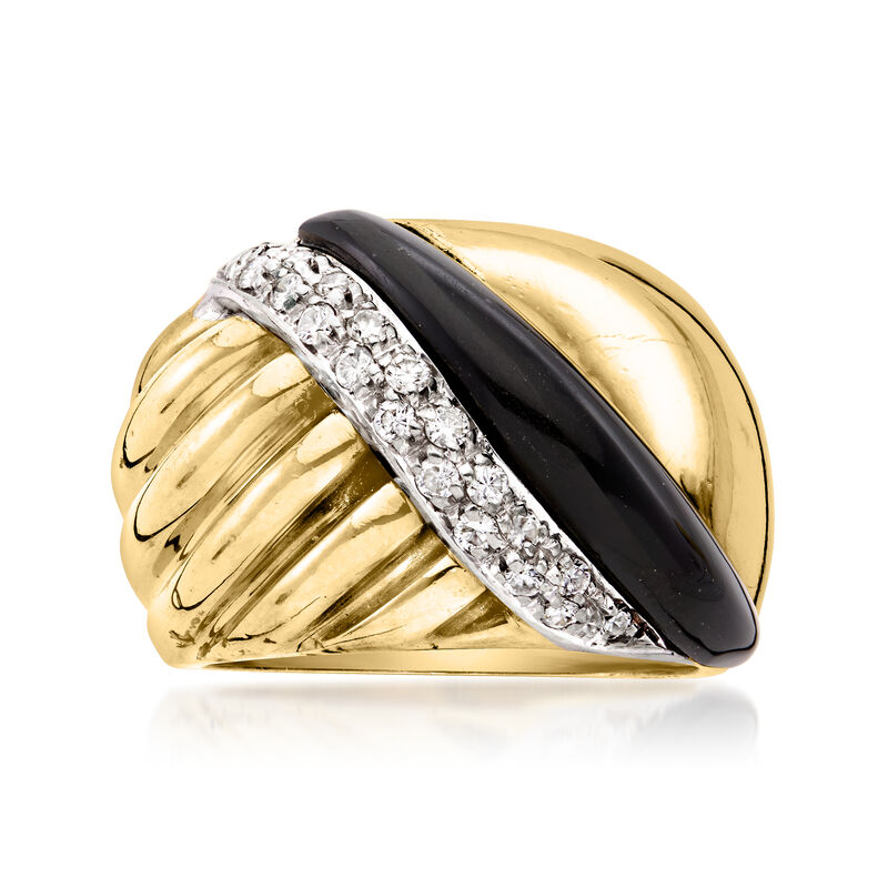 C. 1980 Vintage Onyx and .30 ct. t.w. Diamond Ring in 18kt Yellow Gold. Size 7.5 image number 0