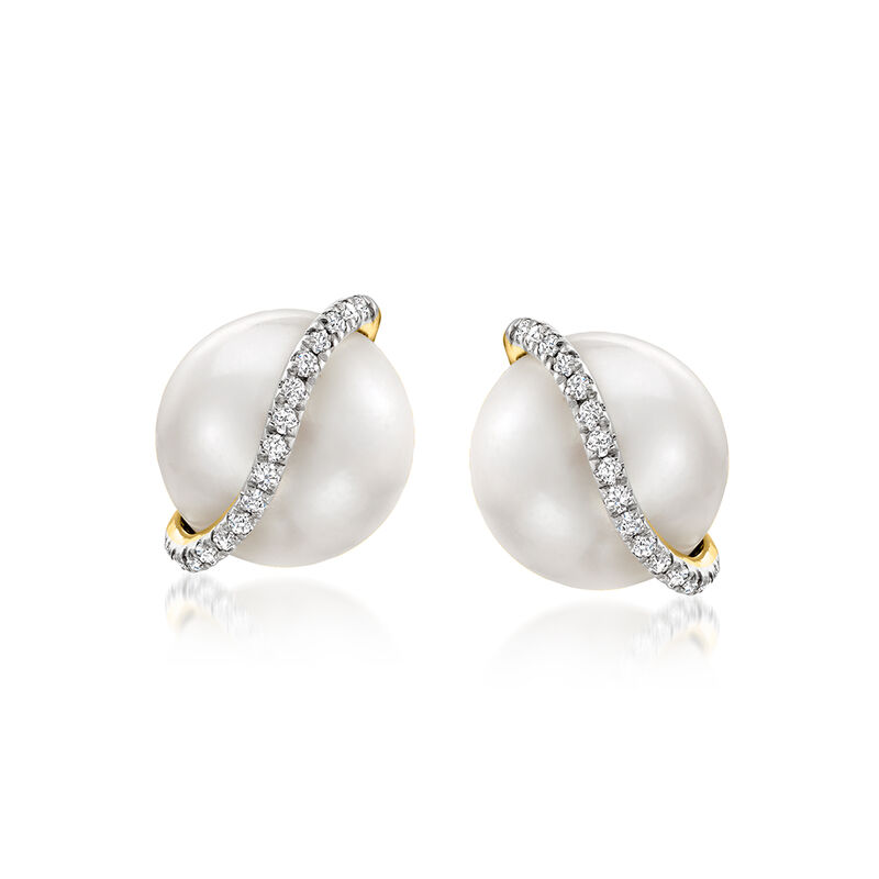 8-8.5mm Cultured Pearl Stud Earrings with Diamonds in 14kt Yellow Gold  image number 0