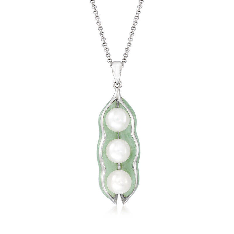 Cultured Pearl and Jade Pod Pendant Necklace in Sterling Silver image number 0