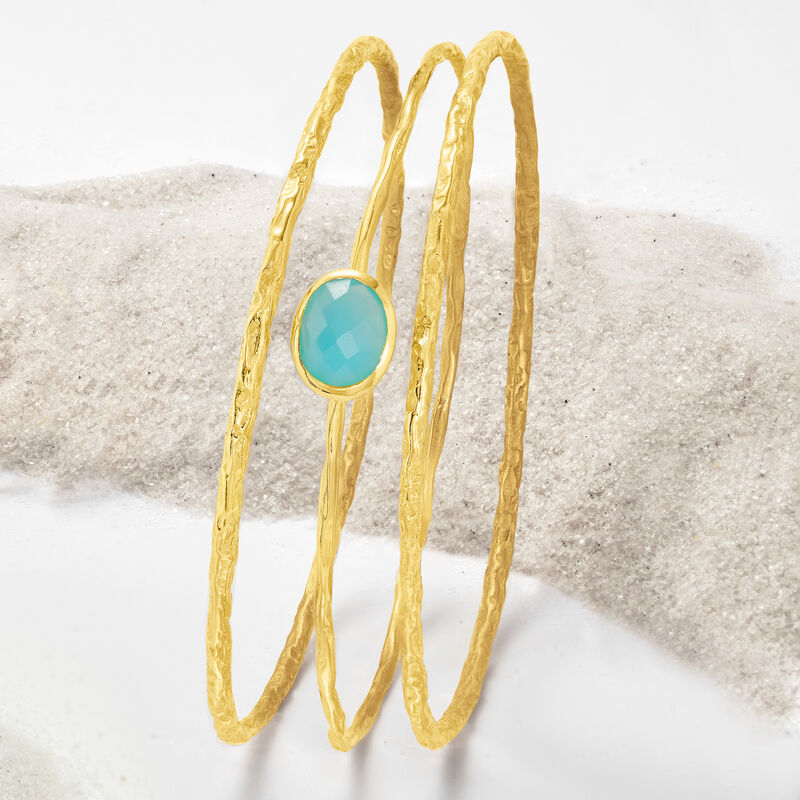 Blue Onyx Jewelry Set: Three Bangle Bracelets in 18kt Gold Over Sterling image number 2