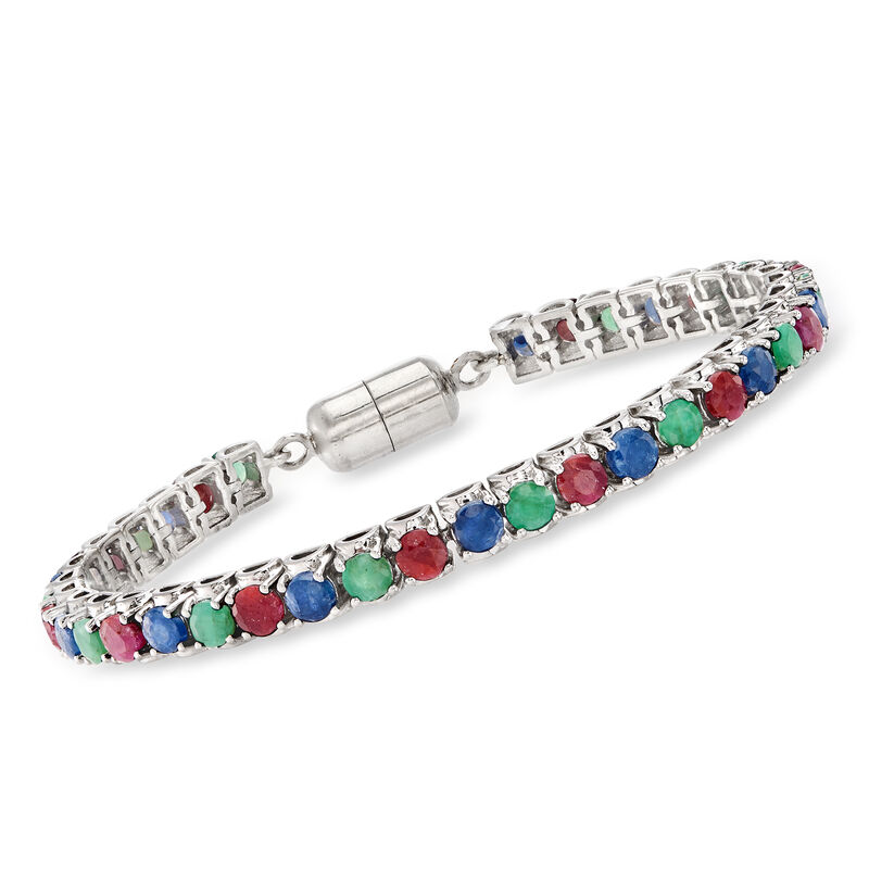 13.20 ct. t.w. Multi-Gem Tennis Bracelet in Sterling Silver image number 0