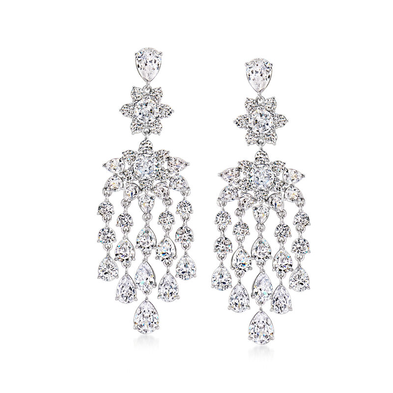 Rhodium-Plated Chandelier Earrings with 16.60 ct. t.w. CZs image number 0