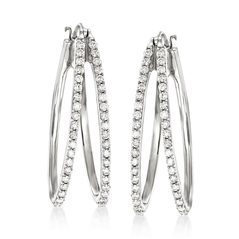 1.00 ct. t.w. Diamond Double-Hoop Earrings in 14kt White Gold. 1 1/4&quot; image number 0