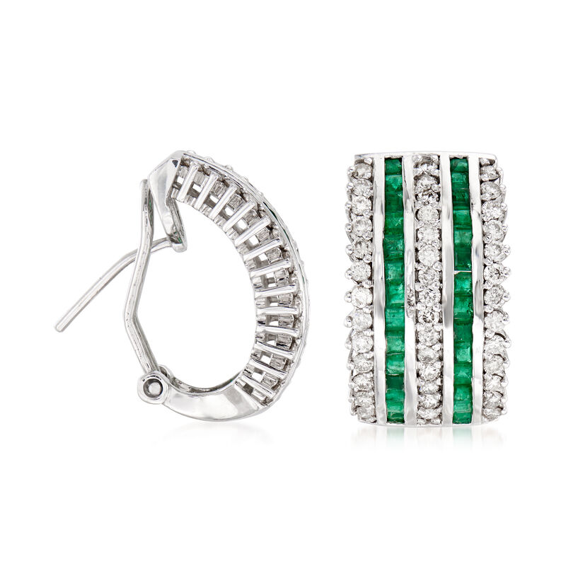 C. 1980 Vintage 1.75 ct. t.w. Emerald and 1.25 ct. t.w. Diamond Clip-On Earrings in 14kt White Gold image number 2