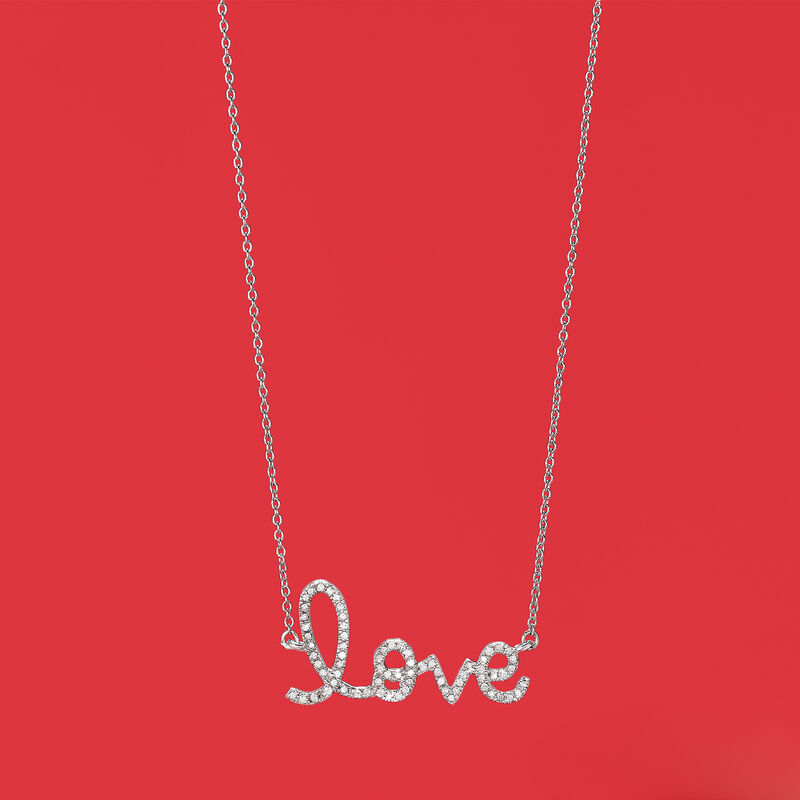 .17 ct. t.w. Diamond &quot;Love&quot; Necklace in 14kt White Gold image number 2