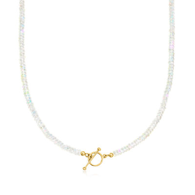 3.5-4mm Opal Bead Charm-Compatible Toggle Necklace in 18kt Gold Over Sterling